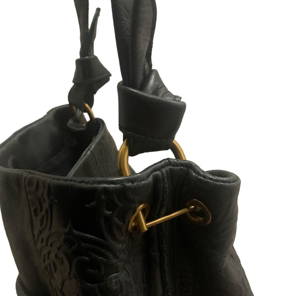 The Sak  Leather Black shoulder bag with gold hardware and design print black!! - Picture 2 of 15